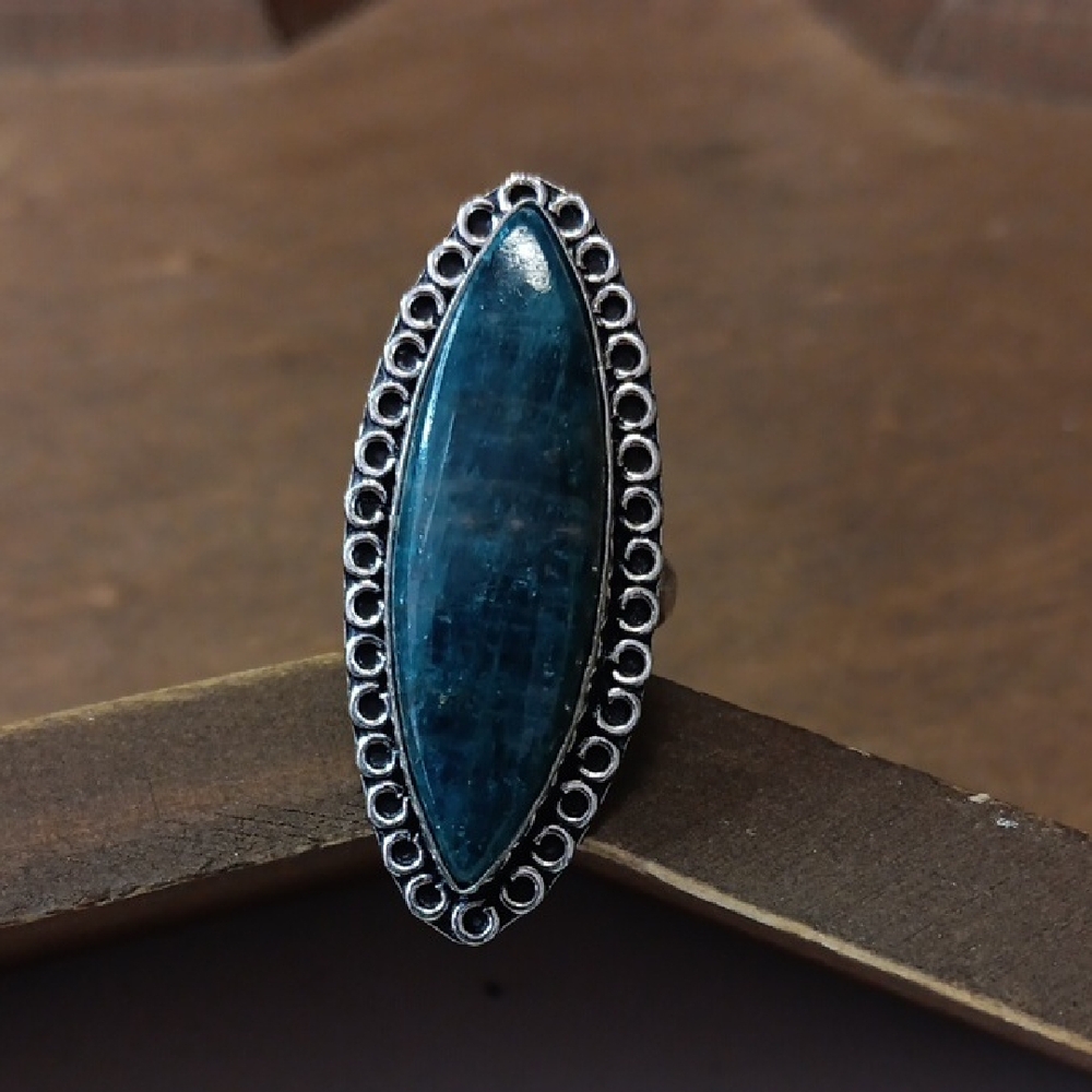 Hand Crafted Blue Marquise Stone Silver Ring
